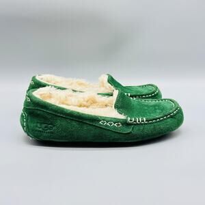 UGG Shoes Womens 5 Green Suede Ansley Shearling Moccasin Slippers Australia
